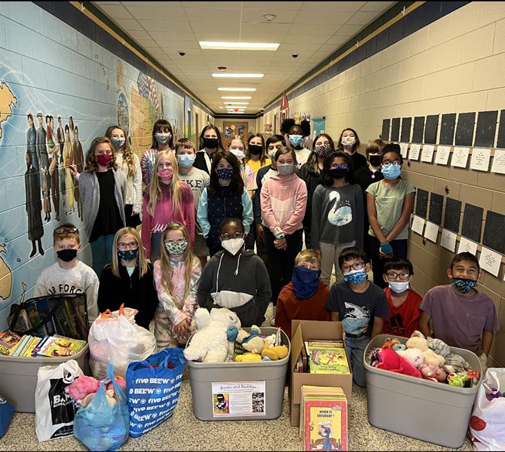 The fifth grade classes at W.A. Bess Elementary teamed up with The Cato School of Education at UNC-Charlotte and collected 361 books and 69 stuffed animals.